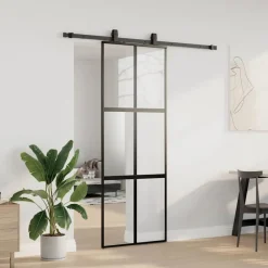 vidaXL Porte coulissante kit quincaillerie noir 76x205 cm verre trempé