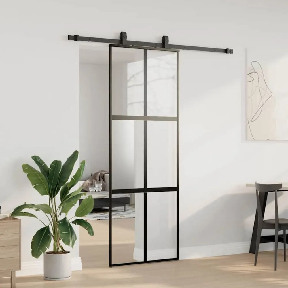 vidaXL Porte coulissante kit quincaillerie noir 76x205 cm verre trempé