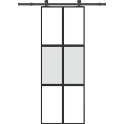 Matériaux De Construction-vidaXL Porte coulissante kit de quincaillerie trempé verre aluminium