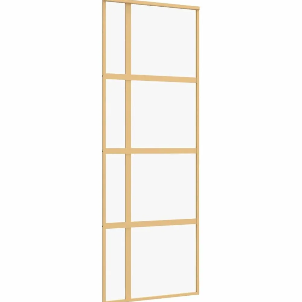 Matériaux De Construction-vidaXL Porte coulissante 76x205 cm verre ESG clair et aluminium Doré