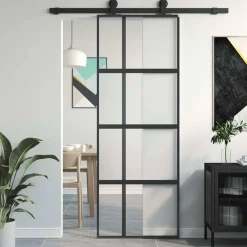 vidaXL Porte coulissante 76x205 cm verre trempé aluminium