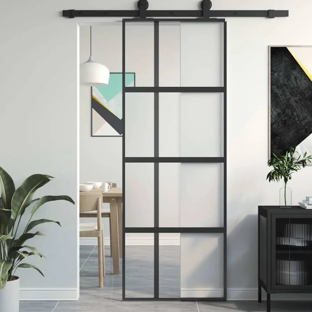 vidaXL Porte coulissante 76x205 cm verre trempé aluminium