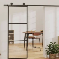 vidaXL Porte coulissante 3 panneaux Verre ESG et aluminium 76x205 cm Noir