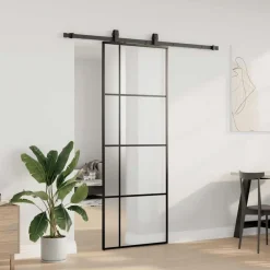 vidaXL Porte coulissante kit de quincaillerie noir 76x205 cm verre ESG