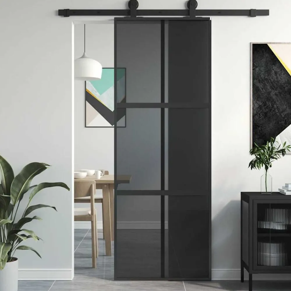 vidaXL Porte coulissante 76x205 cm verre trempé aluminium