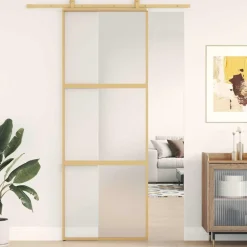 vidaXL Porte coulissante doré 76x205 cm verre ESG dépoli et aluminium