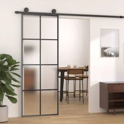 Matériaux De Construction-vidaXL Porte coulissante Aluminium et verre ESG 76x205 cm Noir
