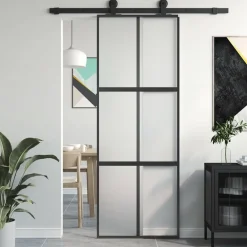 vidaXL Porte coulissante noir 76x205 cm verre trempé aluminium