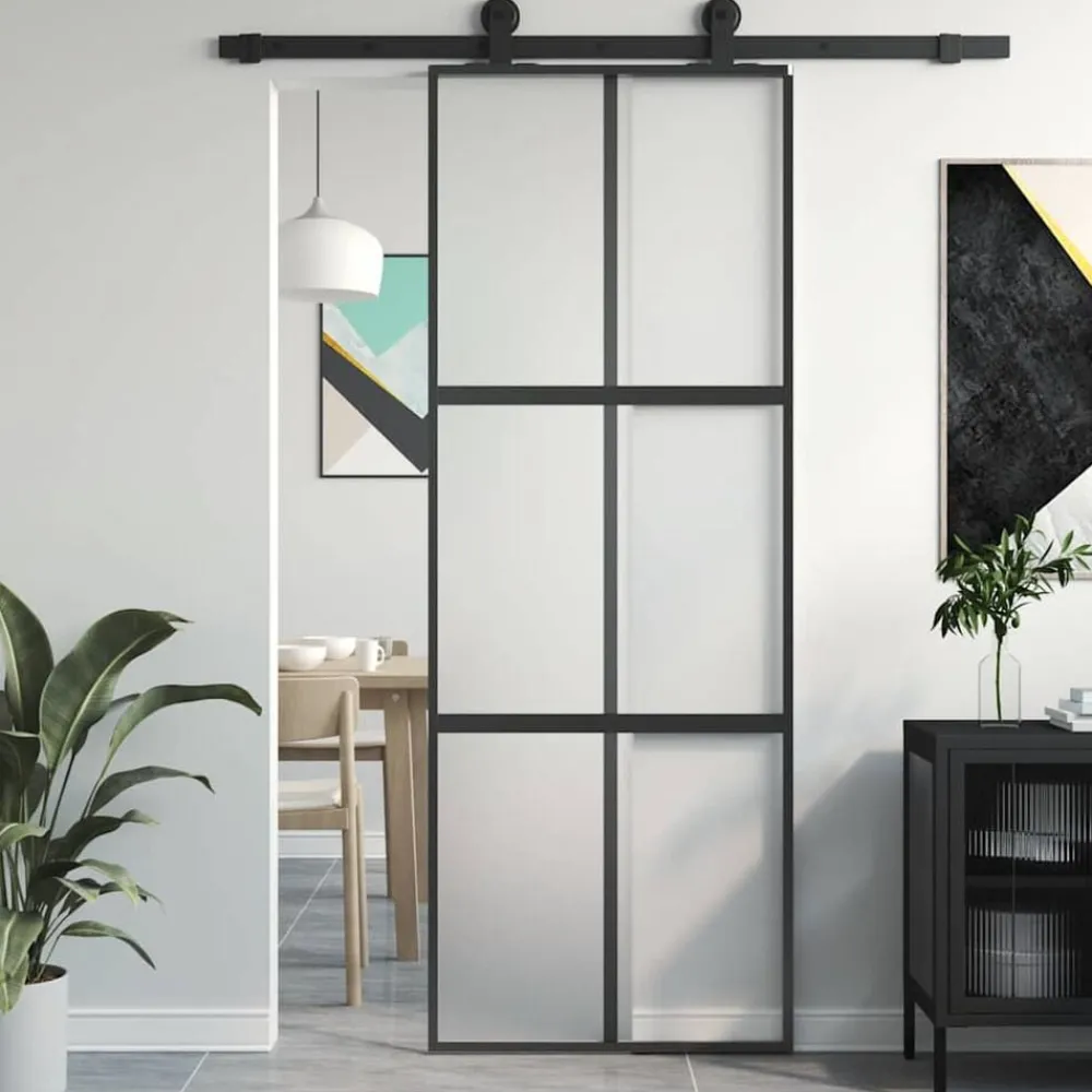 vidaXL Porte coulissante noir 76x205 cm verre trempé aluminium