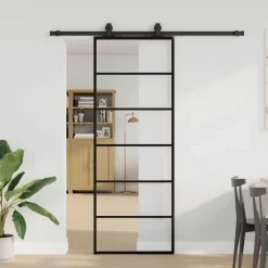 vidaXL Porte coulissante kit de quincaillerie noir 76x205 cm verre ESG