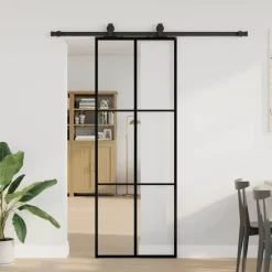 Matériaux De Construction-vidaXL Porte coulissante kit de quincaillerie noir 76x205 cm verre ESG