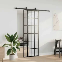 Matériaux De Construction-vidaXL Porte coulissante kit de quincaillerie noir 76x205 cm verre ESG