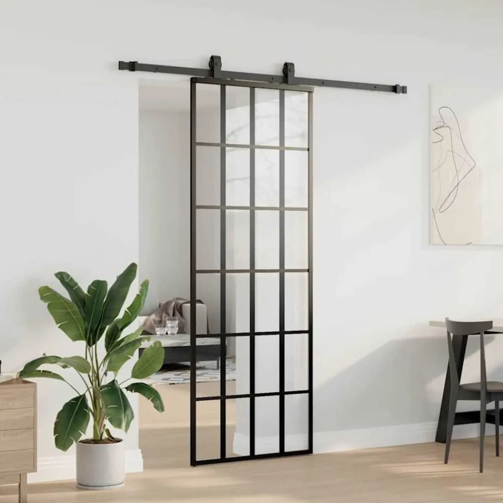 Matériaux De Construction-vidaXL Porte coulissante kit de quincaillerie noir 76x205 cm verre ESG