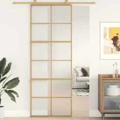 Matériaux De Construction-vidaXL Porte coulissante doré 76x205 cm verre ESG dépoli et aluminium Doré et mat