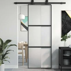 Matériaux De Construction-vidaXL Porte coulissante noir 76x205 cm verre trempé aluminium Noir et mat