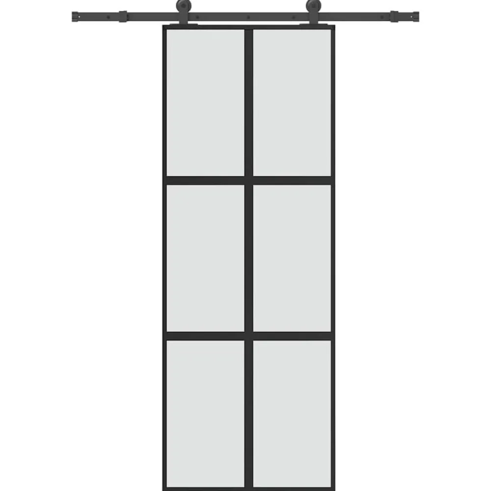 Matériaux De Construction-vidaXL Porte coulissante kit de quincaillerie trempé verre aluminium