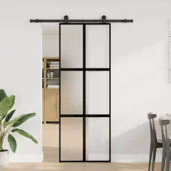 Matériaux De Construction-vidaXL Porte coulissante kit de quincaillerie trempé verre aluminium