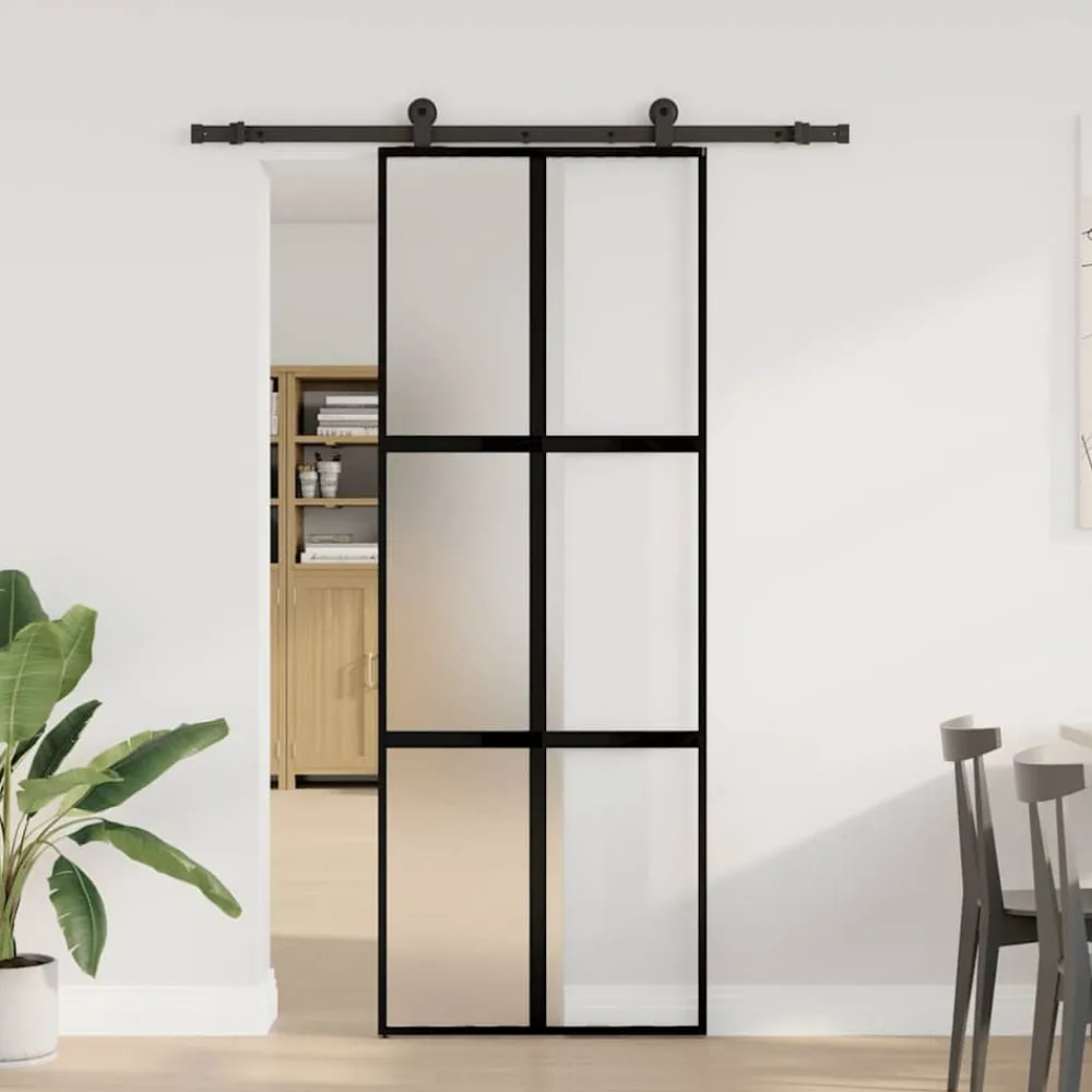 Matériaux De Construction-vidaXL Porte coulissante kit de quincaillerie trempé verre aluminium