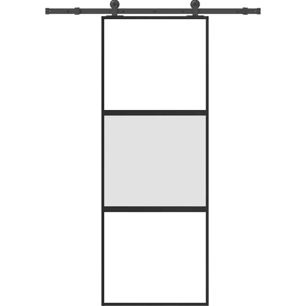Matériaux De Construction-vidaXL Porte coulissante kit de quincaillerie trempé verre aluminium
