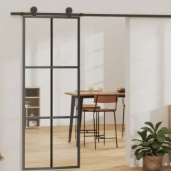 Matériaux De Construction-vidaXL Porte coulissante et quincaillerie Verre ESG/Aluminium 76x205cm