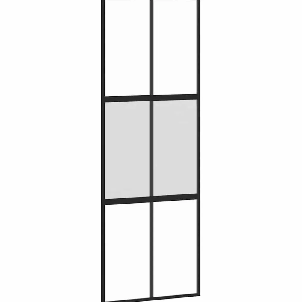 Matériaux De Construction-vidaXL Porte coulissante noir 76x205 cm verre trempé aluminium Noir & transparent & mat