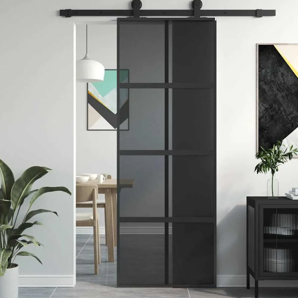 Matériaux De Construction-vidaXL Porte coulissante 76x205 cm verre trempé aluminium Noir