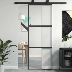 vidaXL Porte coulissante noir 76x205 cm verre trempé aluminium