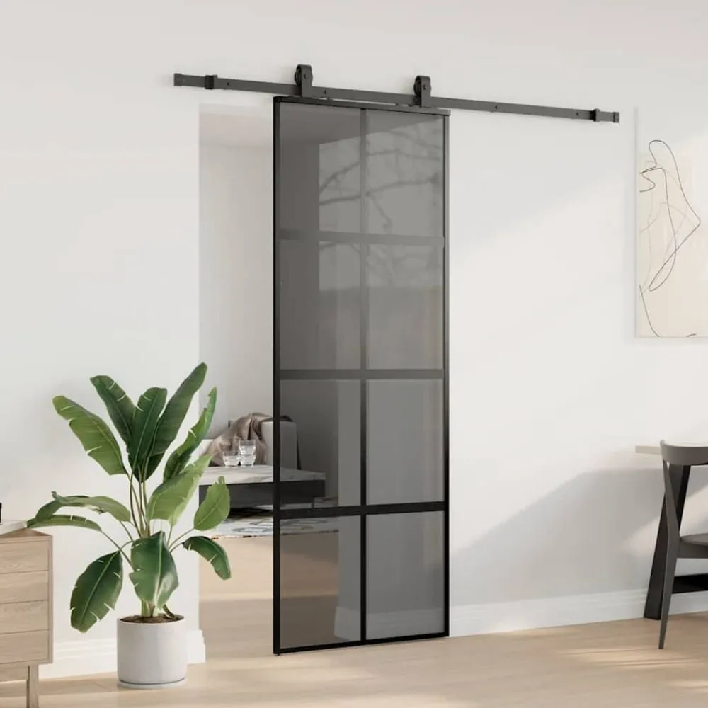 Matériaux De Construction-vidaXL Porte coulissante kit quincaillerie noir 76x205 cm verre trempé Noir et mat