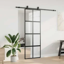 vidaXL Porte coulissante kit quincaillerie noir 76x205 cm verre trempé