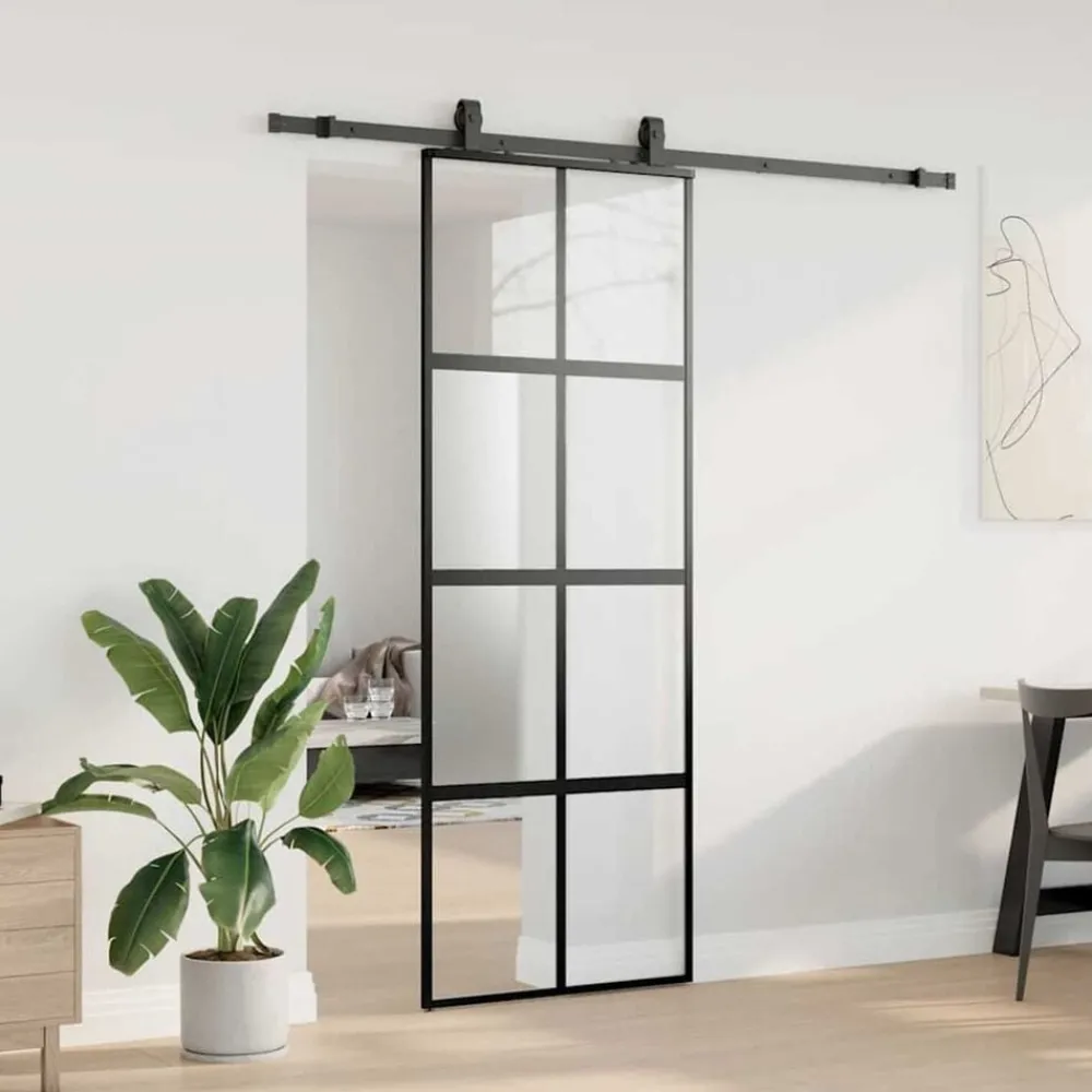 vidaXL Porte coulissante kit quincaillerie noir 76x205 cm verre trempé