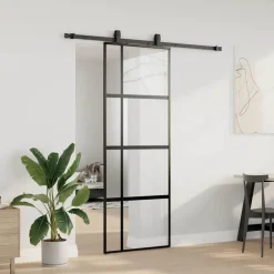 Matériaux De Construction-vidaXL Porte coulissante kit quincaillerie noir 76x205 cm verre trempé