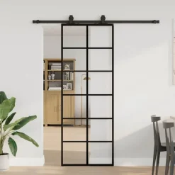 Matériaux De Construction-vidaXL Porte coulissante kit de quincaillerie noir 76x205 cm verre ESG