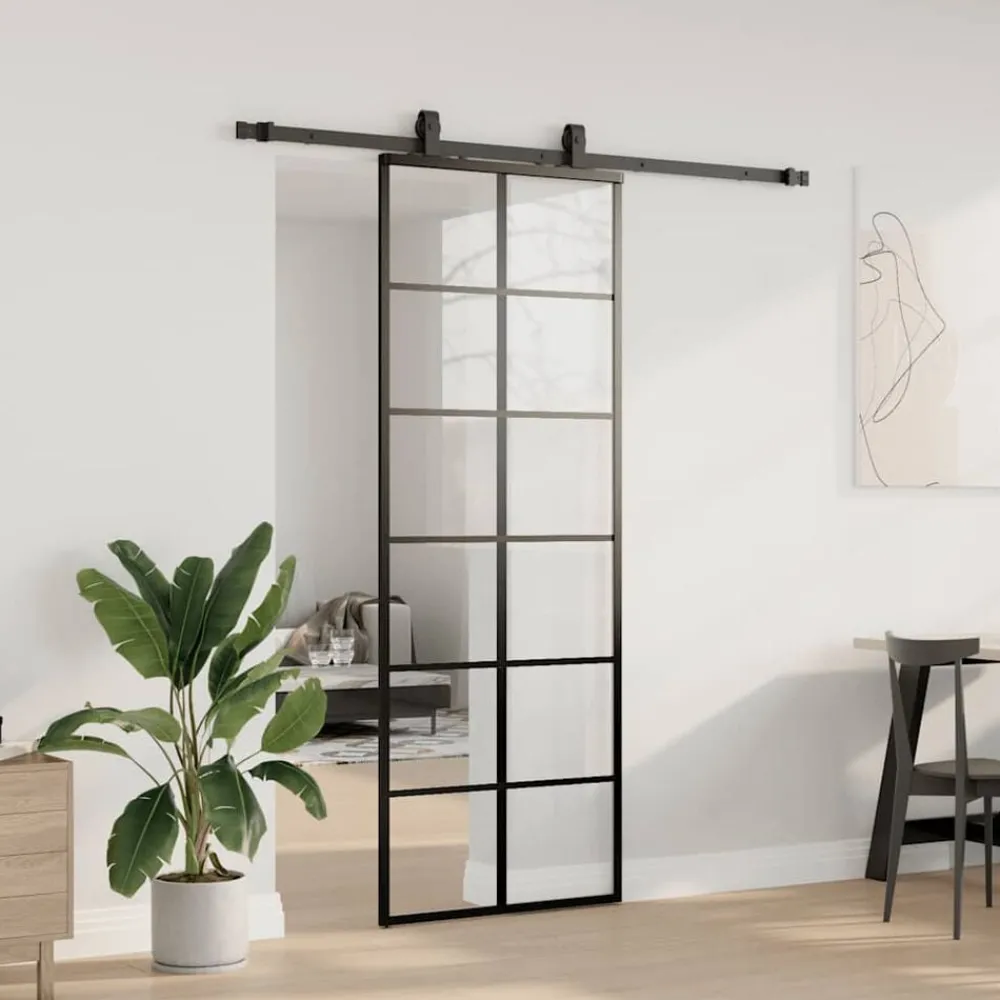 Matériaux De Construction-vidaXL Porte coulissante kit de quincaillerie noir 76x205 cm verre ESG