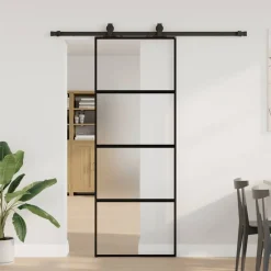 vidaXL Porte coulissante kit quincaillerie noir 76x205 cm verre trempé