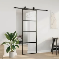 vidaXL Porte coulissante kit quincaillerie noir 76x205 cm verre trempé