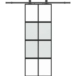 Matériaux De Construction-vidaXL Porte coulissante kit quincaillerie noir 76x205 cm verre trempé black, matt and transparent