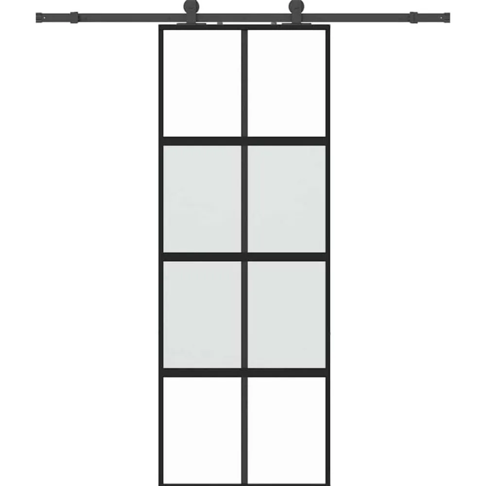 Matériaux De Construction-vidaXL Porte coulissante kit quincaillerie noir 76x205 cm verre trempé black, matt and transparent