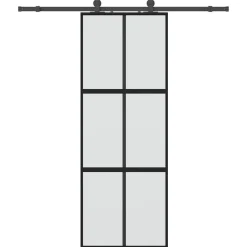 Matériaux De Construction-vidaXL Porte coulissante kit quincaillerie noir 76x205 cm verre trempé Noir et mat