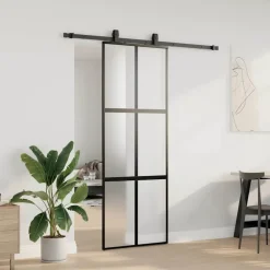 Matériaux De Construction-vidaXL Porte coulissante kit quincaillerie noir 76x205 cm verre trempé Noir et mat