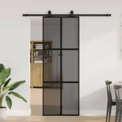 vidaXL Porte coulissante kit quincaillerie noir 76x205 cm verre trempé