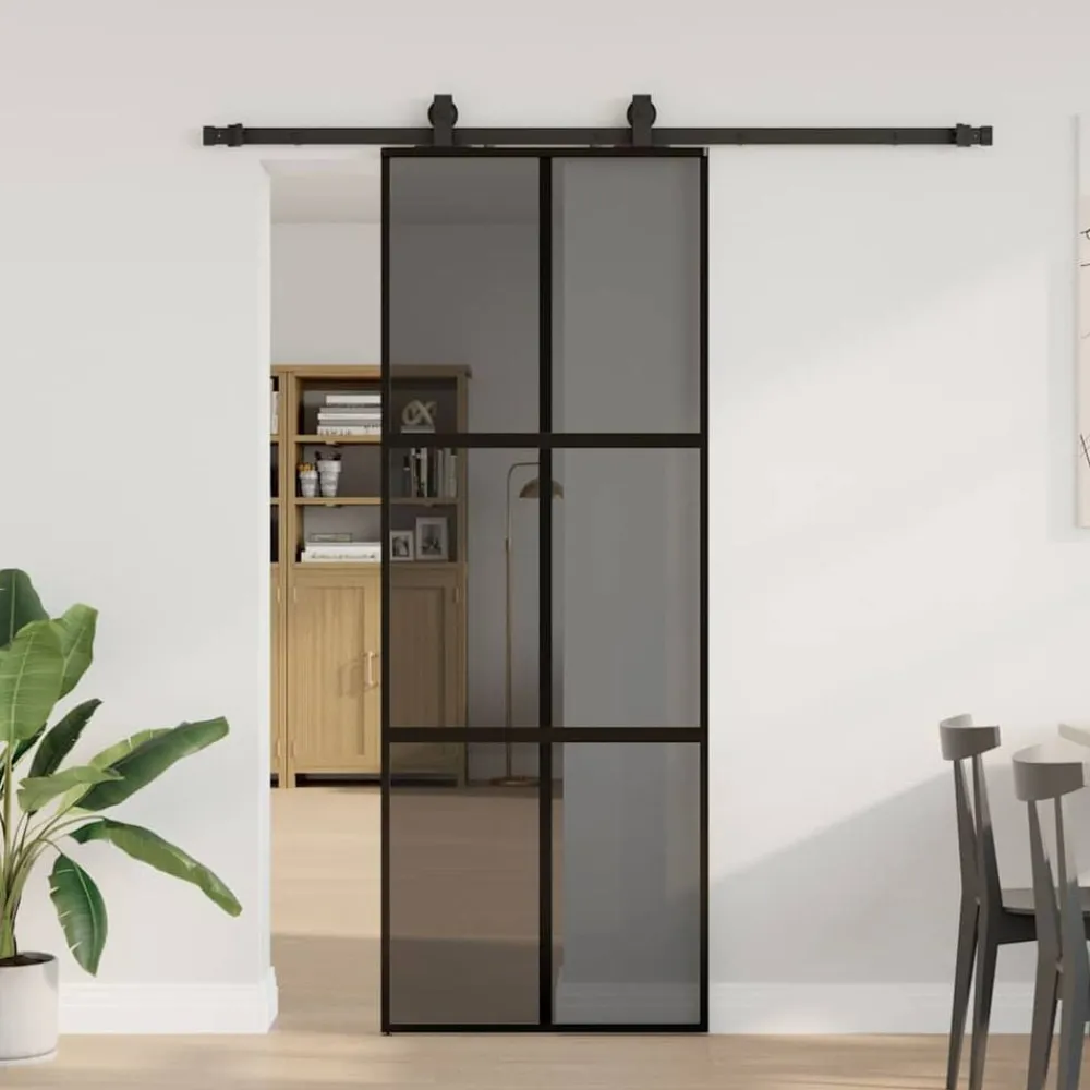 vidaXL Porte coulissante kit quincaillerie noir 76x205 cm verre trempé