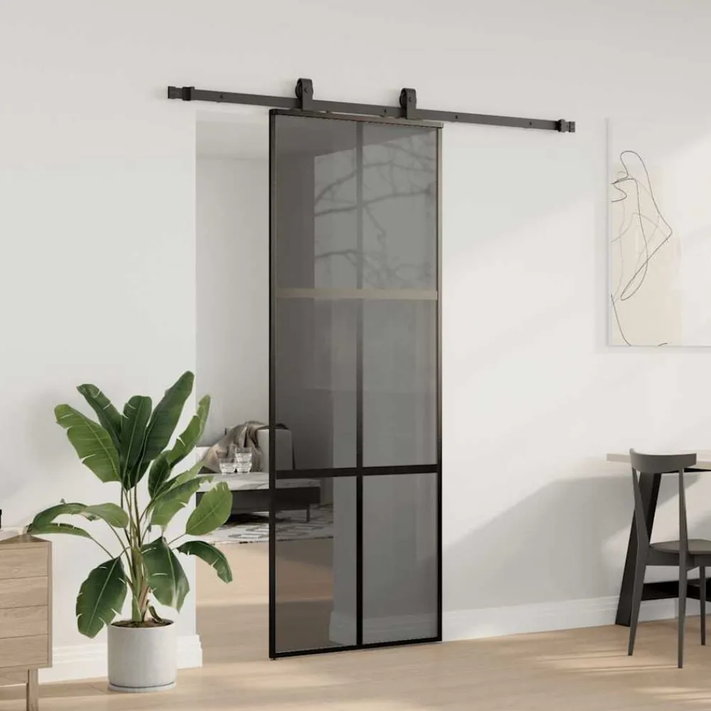 vidaXL Porte coulissante kit quincaillerie noir 76x205 cm verre trempé