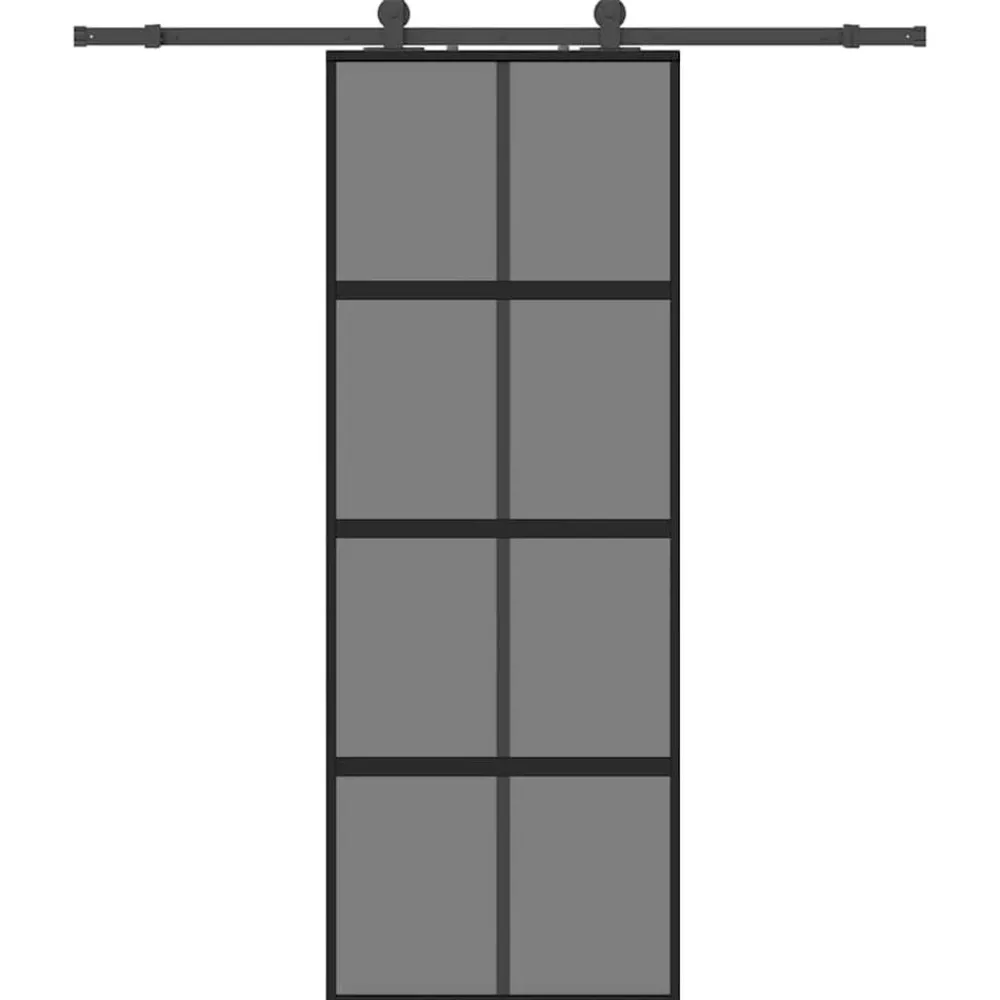 Matériaux De Construction-vidaXL Porte coulissante kit quincaillerie noir 76x205 cm verre trempé Noir et transparent foncé