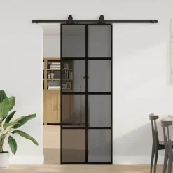 Matériaux De Construction-vidaXL Porte coulissante kit quincaillerie noir 76x205 cm verre trempé Noir et transparent foncé