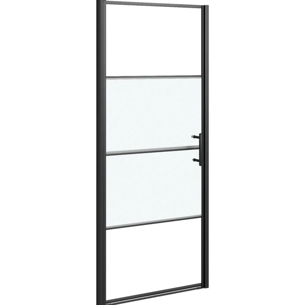 Plomberie-vidaXL Porte de douche 81x195 cm Verre trempé demi-dépoli Noir