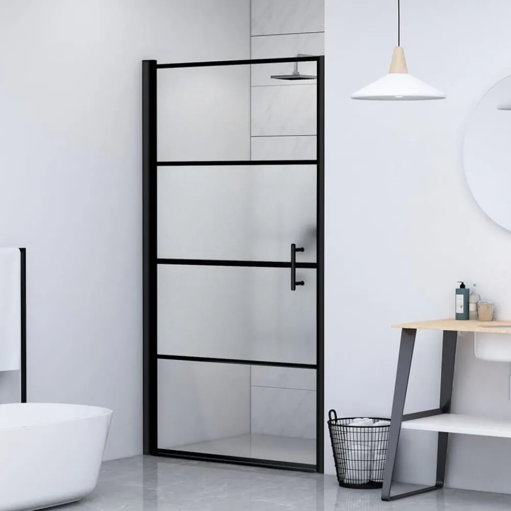 Plomberie-vidaXL Porte de douche 81x195 cm Verre trempé demi-dépoli Noir