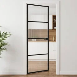 Matériaux De Construction-vidaXL Porte de maison 76 x 201,5 x 3,5 cm Aluminium et Verre Trempé Noir et strié