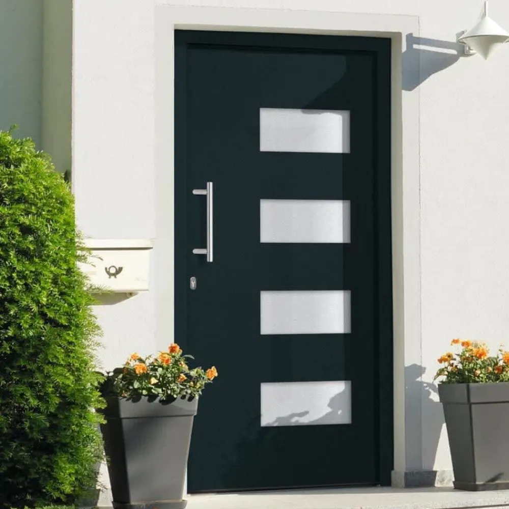 Matériaux De Construction-vidaXL Porte d'entrée Aluminium et PVC 100x200 cm Anthracite