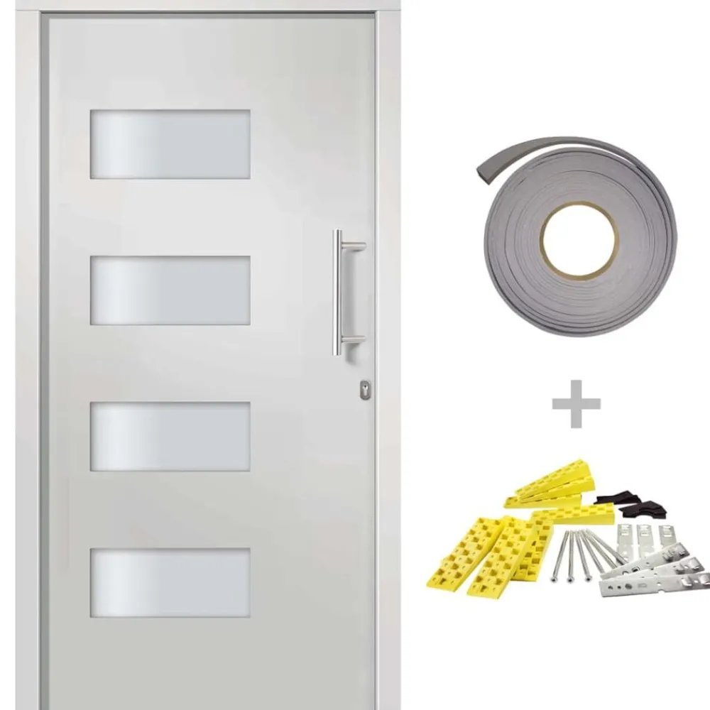 Matériaux De Construction-vidaXL Porte d'entrée Aluminium et PVC 100x200 cm Blanc