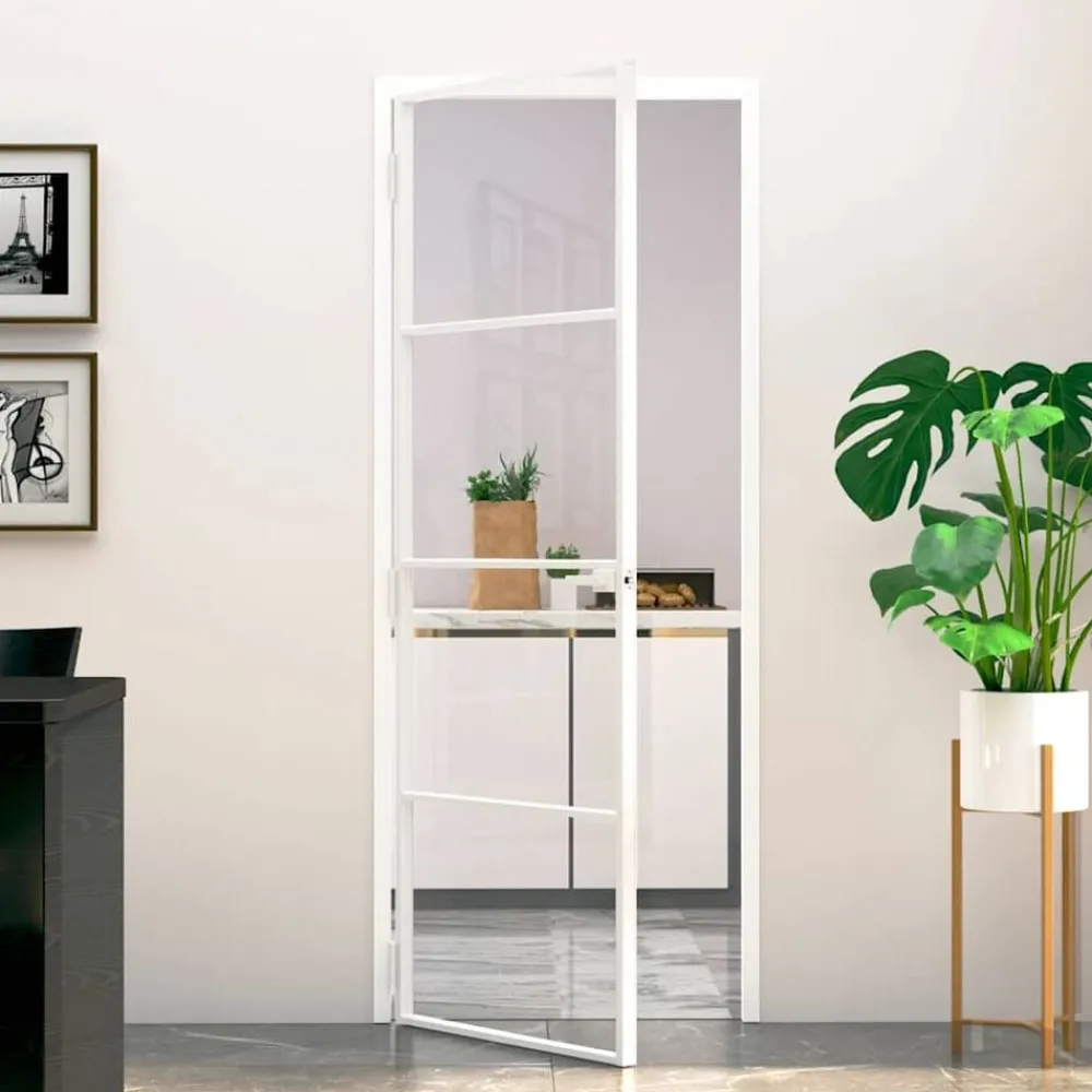 Matériaux De Construction-vidaXL Porte d'intérieur Blanc 76x201,5 cm Trempé verre aluminium fin Blanc et transparent